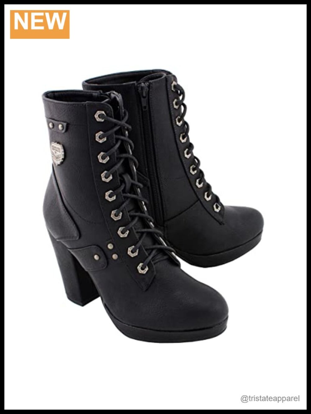 Faux Leather Lace Up Ankle Boots Platform Heel Side Zipper Women's Bootie